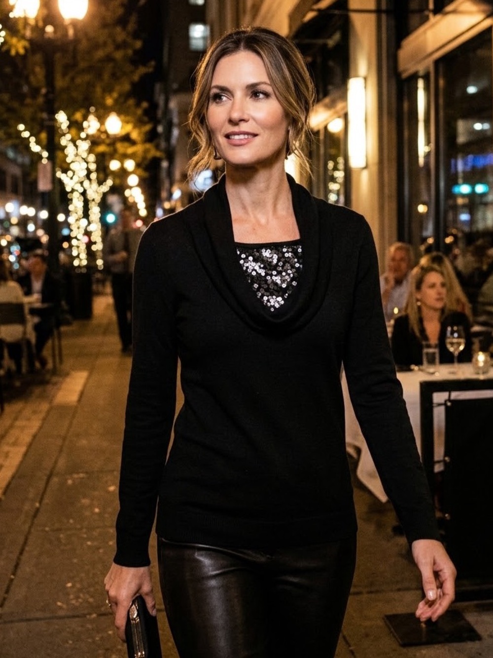 Dana Buchman Black Cowell Neck & Sequin Sweater Medium